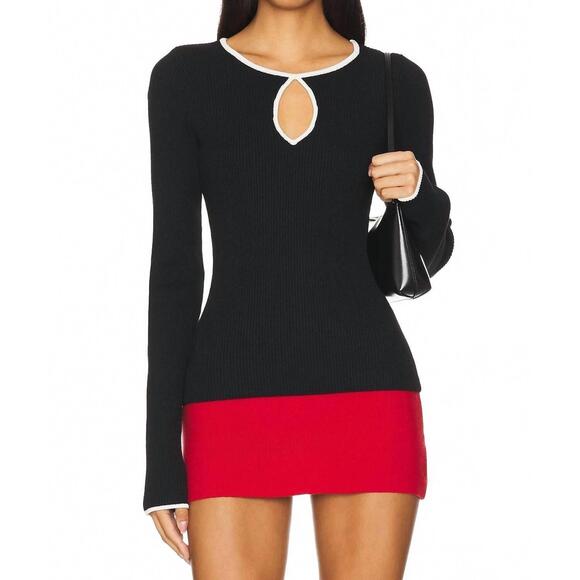 SHOW ME YOUR MUMU Sweaters - NEW SHOW ME YOUR MUMU tippi top sweater in black rib with white trim